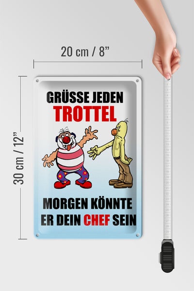 Blechschild Spruch 20x30cm Grüße jeden Trottel könnte Chef sein