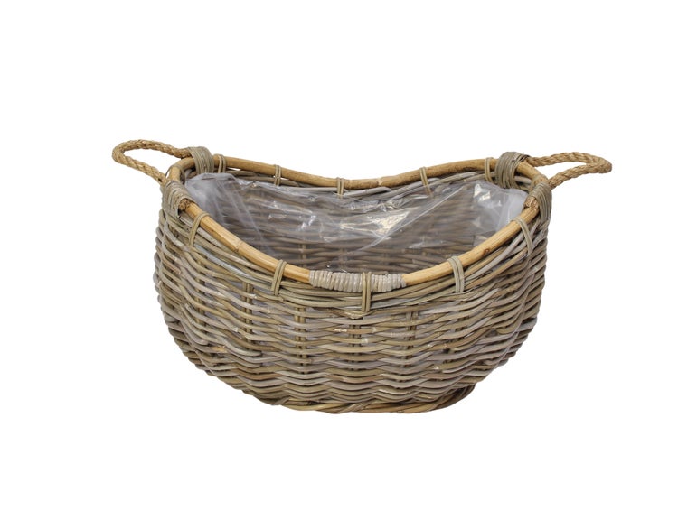FRANK FLECHTWAREN | Pflanzschiff Rattan, 58 x 43 x 35 cm, RATTAN, FOLIE, HANF,