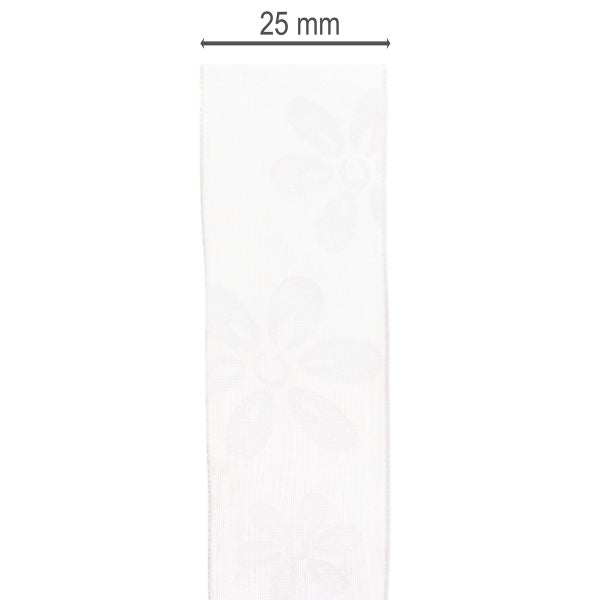 Organzaband Blumenmuster Rosa 25mm 18m – Romantisches Dekoband für Geschenke und Hochzeitsdeko