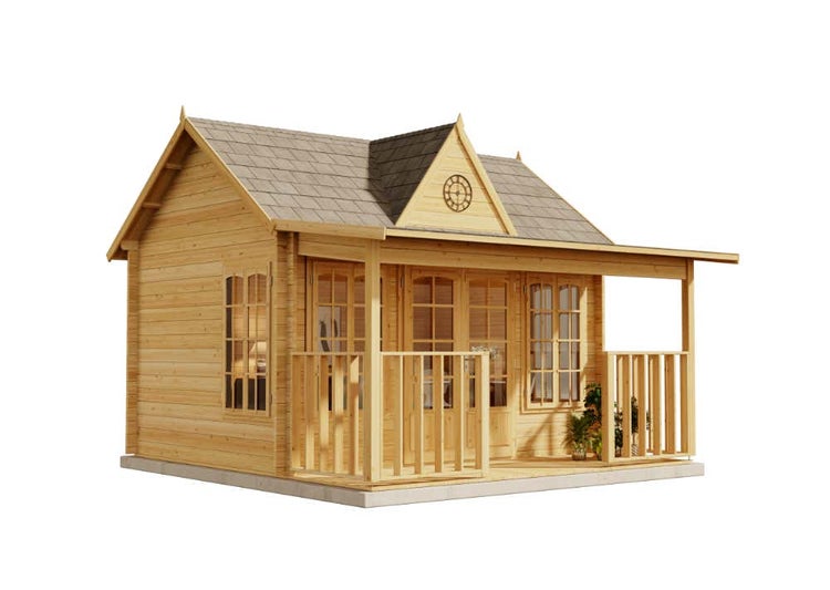 Alpholz Gartenhaus CLOCKHOUSE® Oxford 44 ISO Gartenhaus aus Holz in natur, Holzhaus mit 44 mm Wandstärke inklusive Terrasse, Blockbohlenhaus mit Montagematerial imprägniert 4,2x3,2m