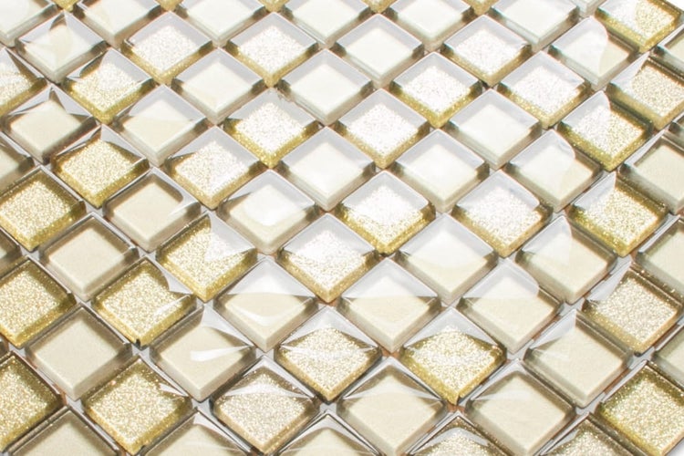 Glasmosaik auf Netz für Bad und Küche 30cm x 30cm  - Golden sunshine