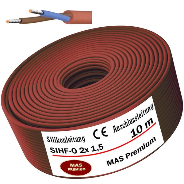 Silikonleitung SIHF-O 2x1,5 Quadratmillimeter als 10 Meter Anschlussleitung auf Rolle mit CE Kennzeichnung