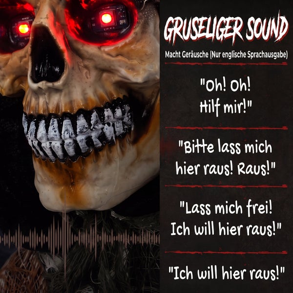 Halloween Totenkopf Dekoration mit Leuchteffekten und englischer Soundausgabe für gruselige Atmosphäre