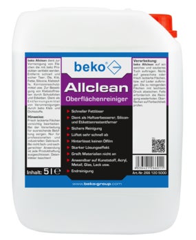 Beko Allclean Oberflächenreiniger in einem 5 Liter Kanister zur Entfernung von Fetten, Silikonen und Klebstoffresten.
