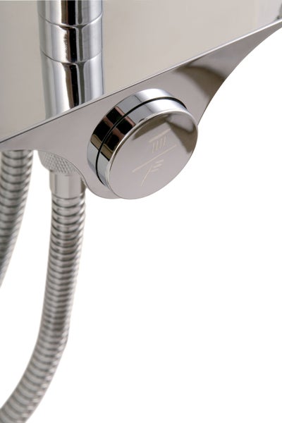 aquaSu® Duschsystem Tima mit Regendusche & Handbrause | Handbrause: 4-strahlig | Kopfbrause: 1-strahlig | mit Ablage | Antikalk | rund | höhenverstellbar | Chrom | 723435