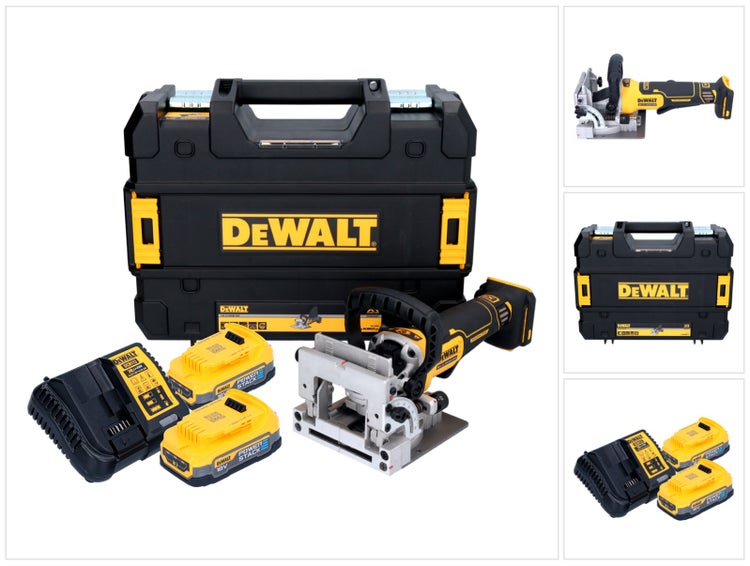 DeWalt Akku Flachdübelfräse mit zwei Powerstack Akkus, Ladegerät und TSTAK Koffer