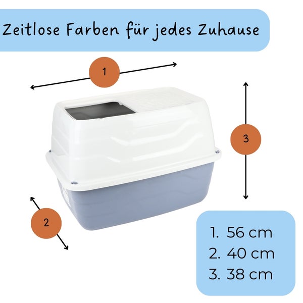 Katzentoilette mit den Maßen 56, 40 und 38 Zentimeter