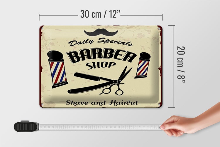 Blechschild Spruch 20x30cm Barbershop shave and haircut