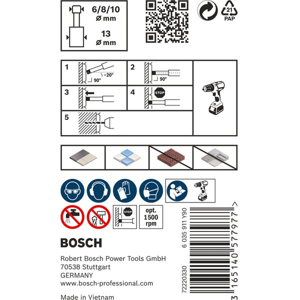 Produktinformationen und Sicherheitshinweise für Bohrer von Bosch