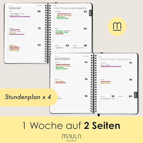 Milula Studios A4 Terminplaner 2025 - Buchkalender A4 Januar bis Dezember 2025 - Für mehr Organisation - Wochenplaner 2025 - Terminkalender Buch 2025 - Minimalistischer Planer Kalender 2025