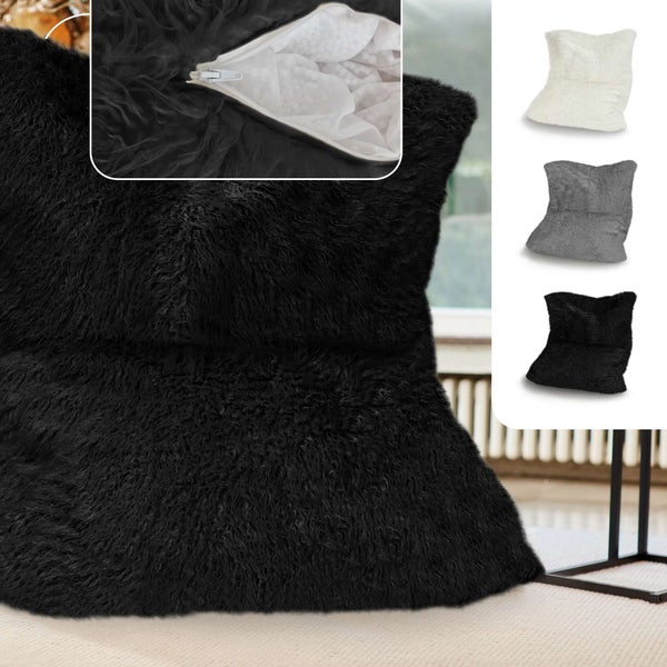 Green Bean XXL-Sitzsack Fellotpik mit Füllmaterial (EPS Perlen - 380 Liter) - Indoor Maße ca 180 x 140 cm - Bean Bag Sitzkissen Sitzpuff Sitzsessel Bodenkissen Lounge Schwarz