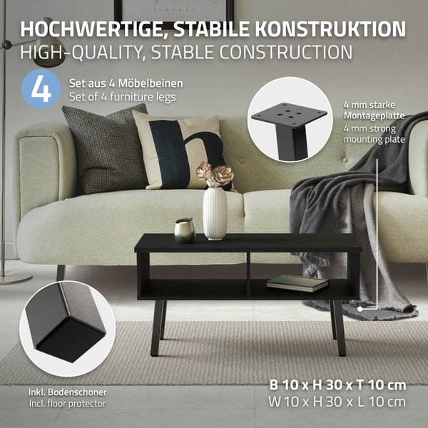 ML-Design 4er Set Tischbeine schräg H30 cm, Dunkelgrau Optik Industrial aus pulverbeschichtetem Stahl, Profil 4x4cm, I-Form, Möbelfüße Metall 96° Neigung, Tischfüße Möbelbeine für Couchtisch, Sitzbank