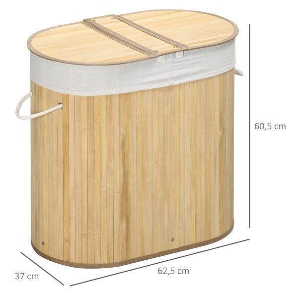 HOMCOM Bambus Wäschekorb mit Deckel 100L Wäschesammler mit Griffen, 2 herausnehmbarer Wäschesack, Wäschesortierer Wäschebox für Waschküche, Badezimmer, Schlafzimmer, Naturholz