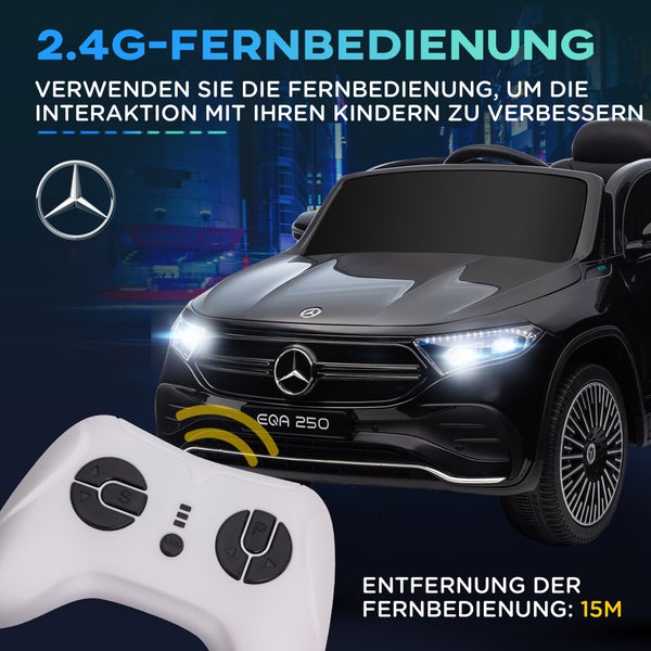 HOMCOM Kinder Elektroauto, 12V, Mercedes-Benz, mit Fernbedienung, MP3-Player, Tragebarer Batterie, 3-8 km/h, für 3-8 Jahre Kinder, 111,5L x 69B x 52,5H cm, Kunststoff, Metall, Schwarz