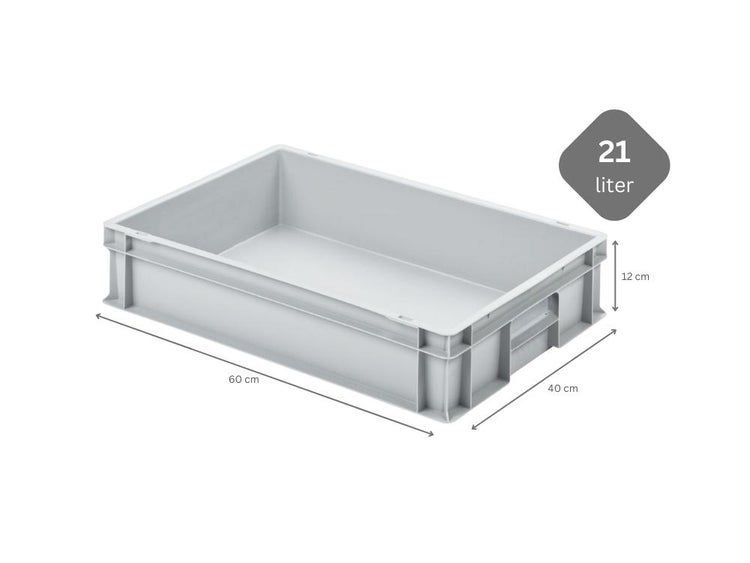 PROREGAL SparSet 5x Eurobehälter mit Geschlossenem Griff HxBxT 12 x 40 x 60 cm 21 Liter Grau Eurobox Transportbox