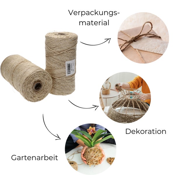Sisalschnur 1kg 1000g 2 - 3 mm Sisalgarn 500 m Sisalseil Sisal Schnur Bindfaden Juteschnur Paketschnur Gartenschnur Garten Garn Kordel Zwirn