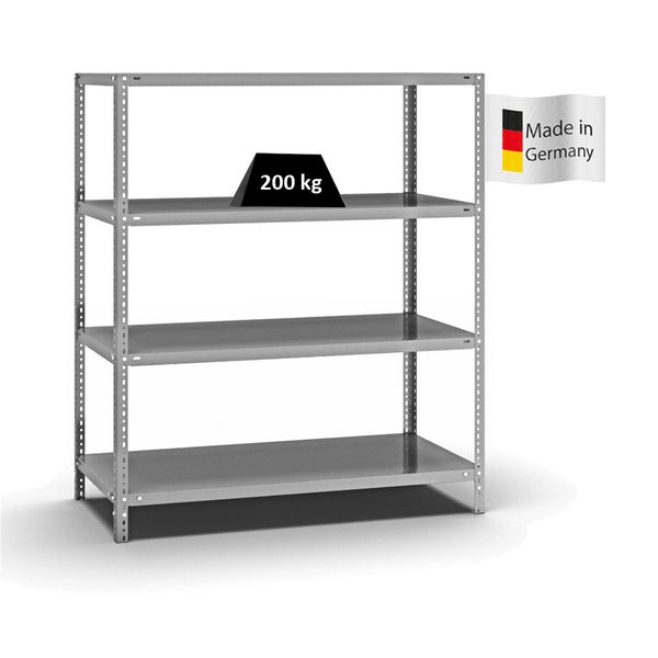 PROREGAL Fachbodenregal Schraubsystem Medium-Duty Grundregal HxBxT 150 x 130 x 60 cm 4 Ebenen Fachlast 200 kg Beidseitig Nutzbar Verzinkt