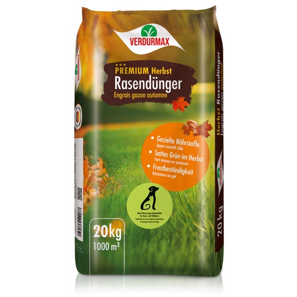 Verdurmax Premium Herbst Rasendünger, 20 Kilogramm Packung für 1000 Quadratmeter