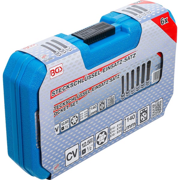 BGS Steckschlüssel-Einsatz-Satz E-Profil, extra lang Antrieb Innenvierkant 12,5 mm (1/2) SW E10 - E20 6tlg. - 2028