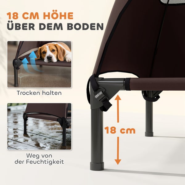 Detailansicht eines Hundebettes mit 18 Zentimeter Bodenfreiheit