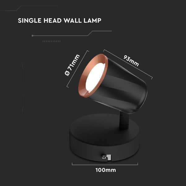 V-TAC VT-806-B-N - LED-Wandleuchten mit einem Kopf - Schwarz - IP20 - 5W - 540 Lumen - 3000K