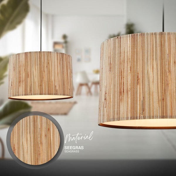 Briloner Slama Pendelleuchte, Seegras Schirm, Boho-Stil, E27 Fassung, Natur, Ø35 x 128 cm
