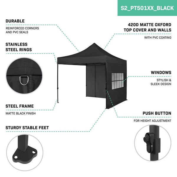 VONROC Pavillon 3x3m wasserdicht stabil - Partyzelt EasyUp System [3Min Aufbau] Popup Faltpavillon modular erweiterbar als Festival Zelt, Gartenpavillon