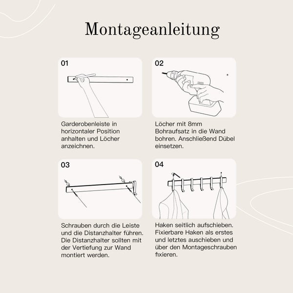 Designfabrik Hamburg Moderne Garderobenleiste  |  Wandgarderobe Weiß 80cm