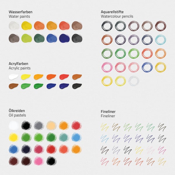 ECD Germany 127-Teiliges Malset mit Holzkoffer, Malkoffer für Kinder, XXL Malkasten, Kunst- und Zeichenset, Acrylfarben Aquarellfarben Buntstifte Pastellstifte Fineliner Bleistifte Pastell & Zubehör
