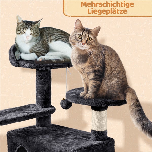 Katzenkratzbaum mit mehreren Ebenen und zwei Katzen