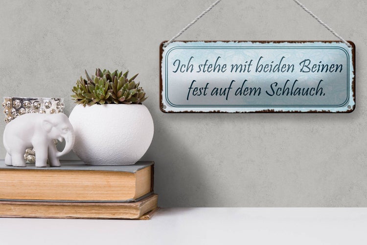Blechschild Spruch 27x10cm ich stehe mit beiden Beinen fest Dekoration