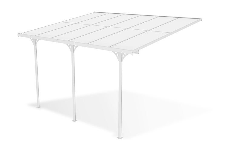 Terrassenüberdachung garten alu Weiß KLEO - Höhe verstellbar 374x300x225/270 cm - mit Polycarbonat Dach Weiß halbtransparent 6mm Auch Pergola/Carport