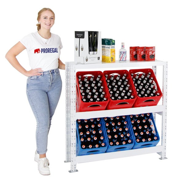 PROREGAL Getränkekistenregal Getränkeregal Tegernsee XL HxBxT 110 x 110 x 30 cm 6 Kästen + Board Weiß