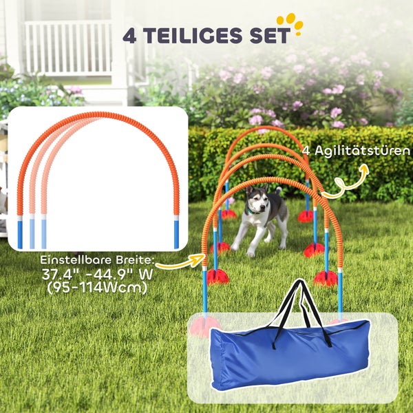 PawHut Agility Set Hunde 4-teiliges befüllbar Agility-Ausrüstung für Hundetraining Steckhürdenset mit verstellbar Agilitätstüren Tragetasche Trainingszubehör Koordinationstraining für Spiele Training