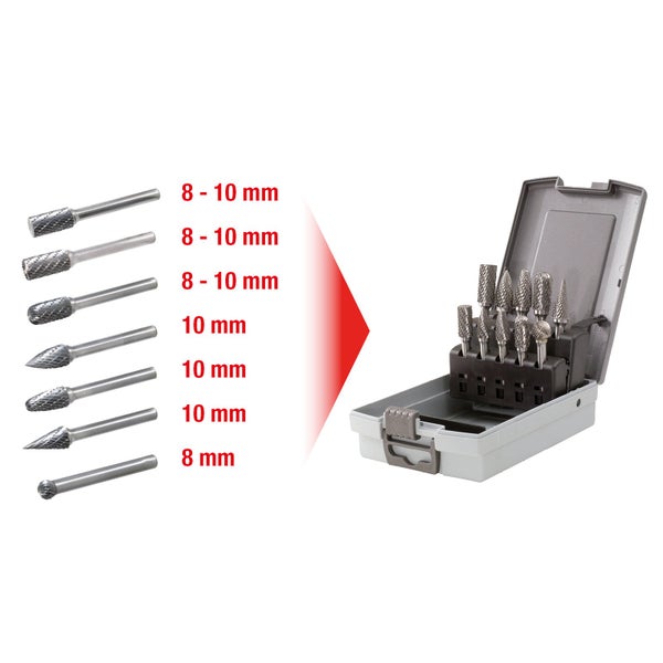 Fräser-Set in einer Kunststoffbox mit verschiedenen Formen und Größen