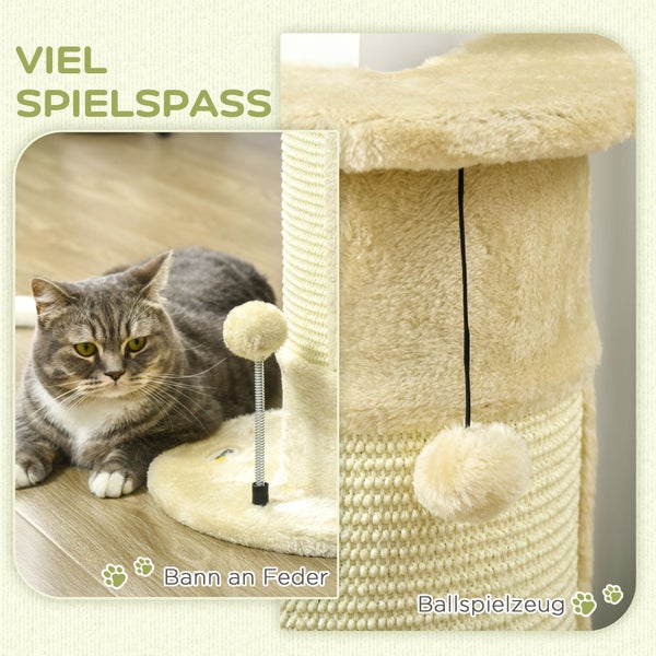 PawHut Ecke Kratzstamm, 58cm Kratzsäule aus Sisal, Kratzbaum für Katzen, kleiner Katzenkratzbaum mit Kratzball, Katzenmöbel für Indoor, Cremeweiß