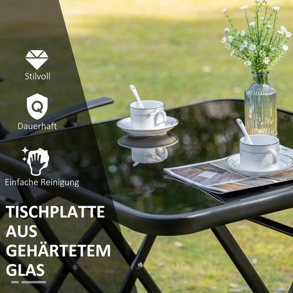 Outsunny Sitzgruppe, 3tlg. Balkonset, 1 Tisch+2 Stühle, klappbar, 60L x 60B x 70H cm, Metall, Mesh, Schwarz+Grau
