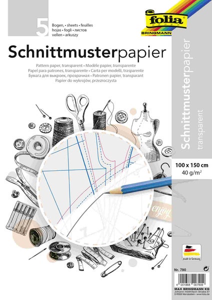 Folia  Schnittmusterpapier, 100x150cm, 5 Bogen, gefalzt auf 25,0x37,5cm