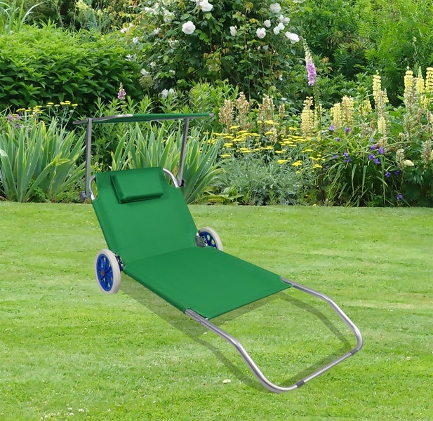 Sonnenliege Liegestuhl Gartenliege Rollen Dach