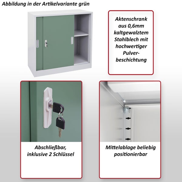 Aktenschrank aus kaltgewalztem Stahlblech mit abschließbarer Tür und zwei Schlüsseln