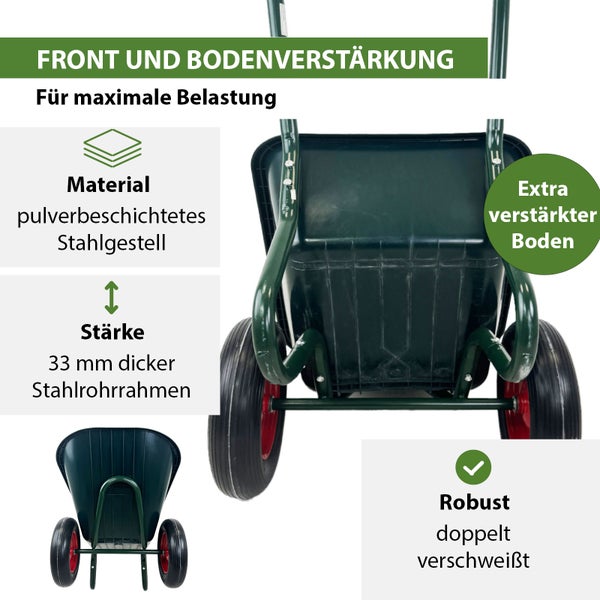 2 Rad Schubkarre 100l 160 kg Gartenkarre mit Vollgummi Rädern und Kunstoffwanne