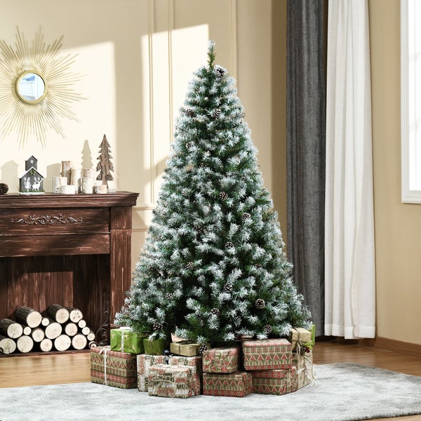 HOMCOM Künstlicher Weihnachtsbaum, 180 cm Christbaum mit Kunstschnee 800 Astspitzen faltbar Standfuß, für Weihnachtsfest, Indoor, Grün+Weiß