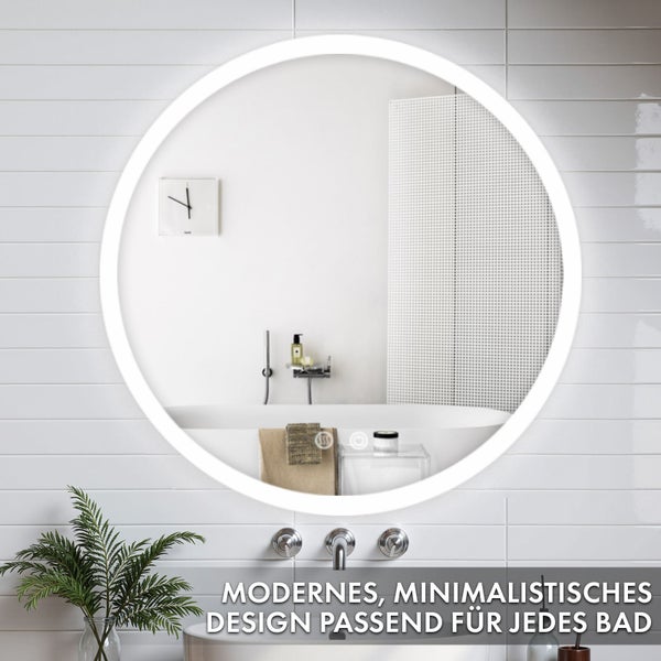 Floordirekt Badspiegel Liora mit LED-Beleuchtung Touch-Bedienung Weiß Ø 70 cm