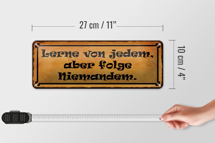 Blechschild Spruch 27x10cm lerne von jedem folge niemandem Dekoration