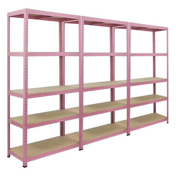 Berlinlodge Mega Deal 3x Wohnregal PINK LADY, HxBxT 180x90x40cm, Fachlast 175kg, 5 Ebenen, Pink, Bücherregal, Standregal, Büroregal für Wohnzimmer, Schlafzimmer, Arbeitszimmer