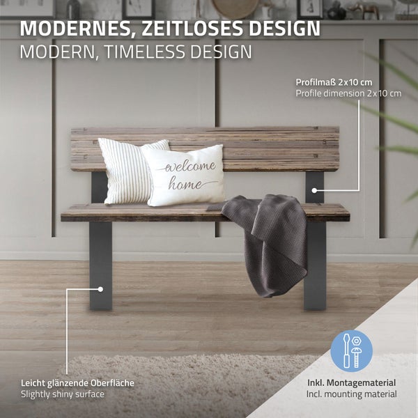 ML-Design 2 Stück Bankbeine aus Stahl massiv 40x78,5cm Anthrazit stabil wetterfest rostfrei Bankgestell aus Metall mit Rückenlehne für Außenbereich DIY Gartenbank Bankkufen Bankfüße Parkbank Sitzbank