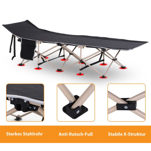 Outsunny Feldbett mit Aufbewahrungstasche, Faltbares Campingbett, Campingliege, Inkl. Tragetasche, Stahl Oxford, Schwarz, 190 x 68 x 52 cm