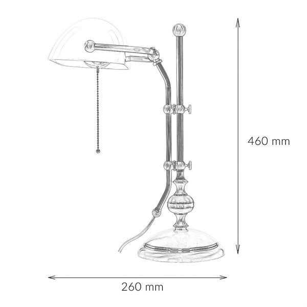 Zeichnung einer Schreibtischlampe mit den Maßen 460 mm Höhe und 260 mm Breite