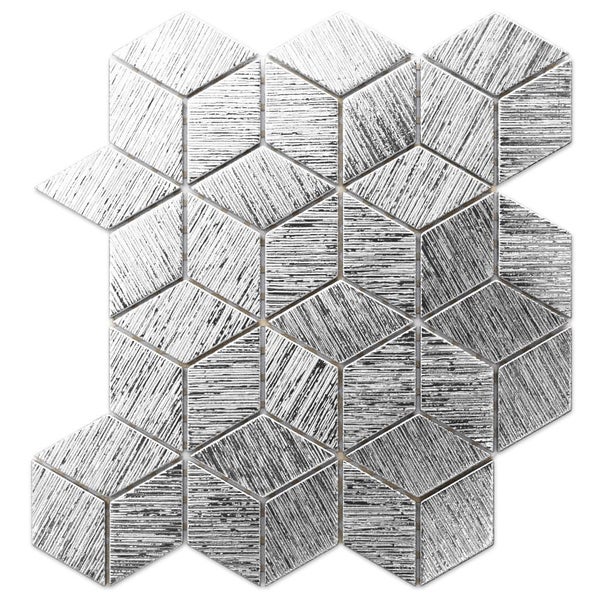 Glasmosaik auf Netz für Bad und Küche 26.5cm x 30.5cm - Metallic Silver Cubes