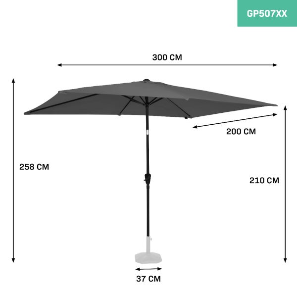 VONROC Sonnenschirm rechteckig 200x300 - Rechteckiger Sonnenschirm für Terasse, Garten, Balkon, Gastro - Knickbar, Kurbel, Wetterfest - Rapallo (Grau)